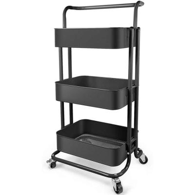 China Convenient Stored Multi-Layer Trolley With Handle Mobile Storage Rack Kitchen Bathroom Desktop Storage Rack for sale