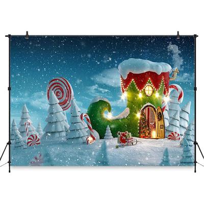 China Photography 2.1 x 1.5 m Christmas Candy Santa Claus Decoration Snowflake Birthday Party Winter Snow Scene Background Suitable for Photo Booth for sale