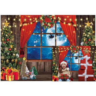 China Wooden Backdrop 7x5ft Christmas Country Window Full Moon Night Photography Backdrop Winter Christmas Birthday Party for sale