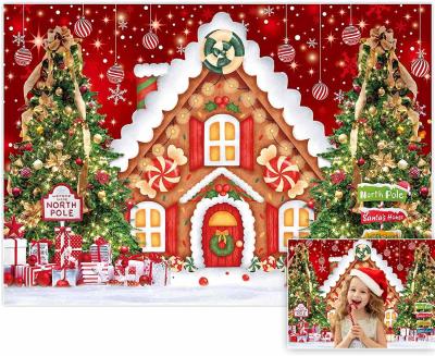 China Winter Merry Christmas Tree Background Santa Baby Shower Birthday Party Christmas Gingerbread House Background Photography Birthday Party for sale