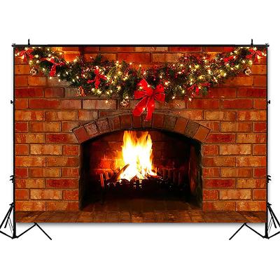 China Birthday Party Photography Christmas Fireplace Background 7x5 Feet Red Brick Fireplace Decoration Christmas Party Photo Background Image for sale