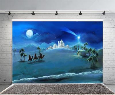 China Birthday party Christmas background HOLY family and three kings photography background Christmas moon night fairy tale holiday New Year photo for sale