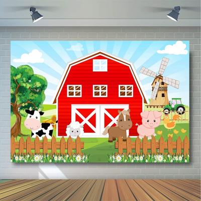 China Cartoon Farm Animals Birthday Party Photo Background Farm Theme Party Cake Table Red Children's Birthday Party Farm Barn Party Cake Table for sale