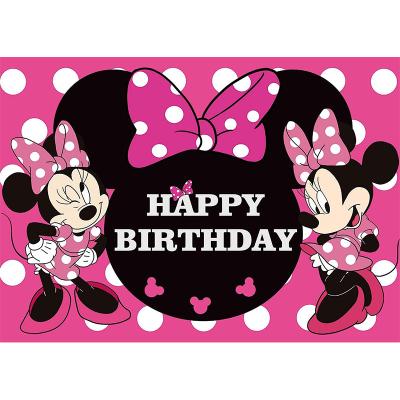 China Clever pink baby 12th birthday cartoon mouse birthday party photography cute children's background party supplies girl's 12th birthday for sale