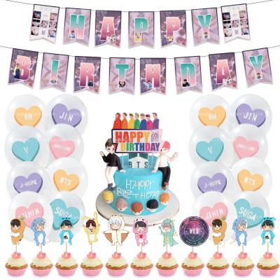 China Decorate original BTS theme party decoration BTS pull the flag star cake card balloon birthday set for sale