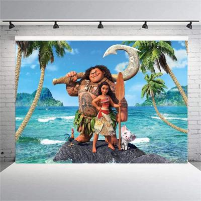 China Birthday Party Cartoon Moana Maui Beach Theme Photography Background Baby Party Birthday Party Decoration Photo Palm Beach Studio for sale