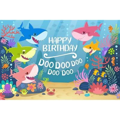 China Blue Birthday Party Cartoon Ocean Shark Birthday Theme Background Seabed Baby Shower Party Newborn Child Family for sale