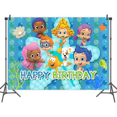 China Birthday Party Cartoon Bubble Guppy Theme Photography Background Ocean Bubble Children Princess Happy Birthday Party Decoration Photo for sale