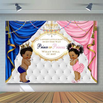 China Royal birthday party gender reveal African party backdrop prince or princess gender reveal party decoration pink or curtains baby blue gender reveal for sale