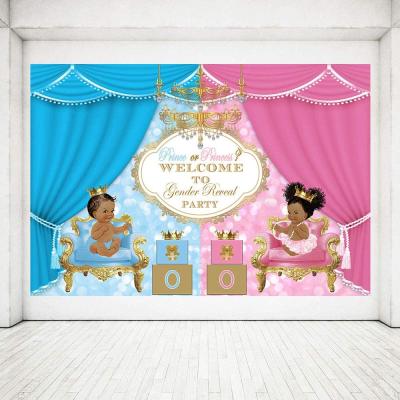 China Birthday party prince or princess royal gender reveal party photo backdrop unisex baby shower pink or blue throwback curtain bokeh gift decoration for sale