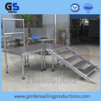 China Aluminum fram step indoor/outdoor performance sale with plywood platform, adjustable legs, step with aluminum fende/guard rail for sale