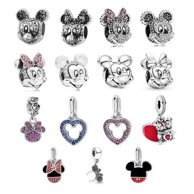 China Hiphop 925 Sterling Silver Amulet Charm Mickey and Minnie Pendant Suitable for Necklace Bracelet Diy Designer Jewelry for sale