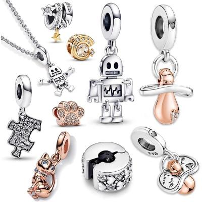 China Cute Cat's Paw Puzzle Hiphop Robot Charm Pendant Pan Bracelet Kids Jewelry Gift Fits S925 Sterling Silver Baby Pacifier Dangle Cat for sale