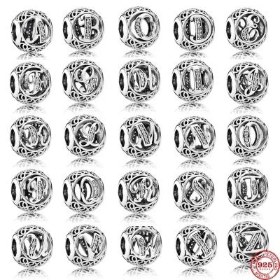 China 2022 New European Hiphop A-Z Initial Letter Diy Bead Fit Original 925 Silver Charm Bracelets Trinket Jewelry For Women Making for sale