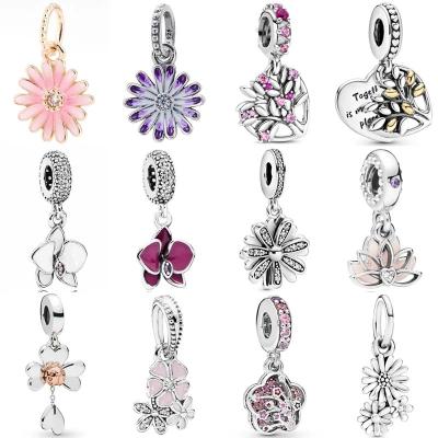 China 100% Original Hiphop Sterling Silver S925 Sterling Silver Charm Daisy Plum Pendant Fitted Pantora Band Fine Diy Jewelry for sale