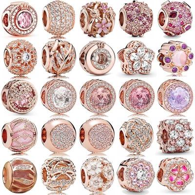 China Hiphop The New Snow Daisy And Primrose Beaded Is From 925 Sterling Silver Rose Gold Charm Suitable For Popular Band Diy Jewelry for sale