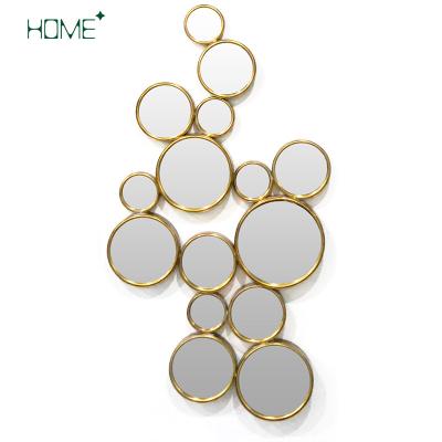 China Europe Home Decor Hand-polished European Old Gold Combination Iron Art Round Mirror Wall Hanging High Quality European Bedroom Living Room Decoration for sale