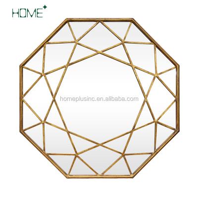 China Antique Home Decor 3d Octagon Wall Mounted Metal Framed Decorative Wall Mirrors With Vintage Look for sale