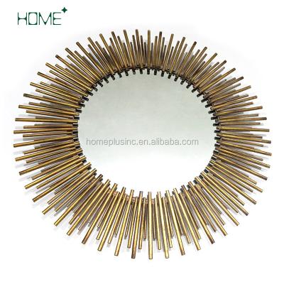 China Modern Style Vintage Iron Gold Color Round Metal Framed Wall Decor Home Art Decorative Mirror Designs for sale