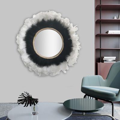 China Europe Home Decor Goose Feather Art Craft Wall Home Living Room Decoration Mirrors for sale