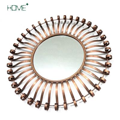 China Modern Creative Bronze Circular Mirror Metal Wall Display Living Room Frame Mirror Style Custom Color for sale