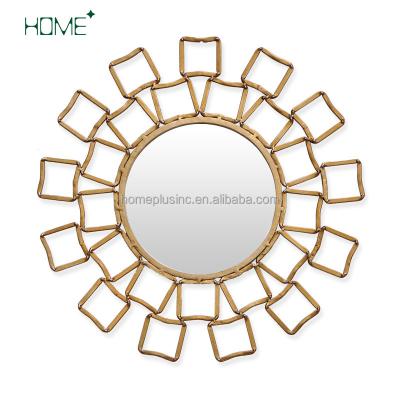 China Rustic Luxury Sun Gold Art Iron Silver Round Wall Mirror For Living Room Or Bed Room for sale