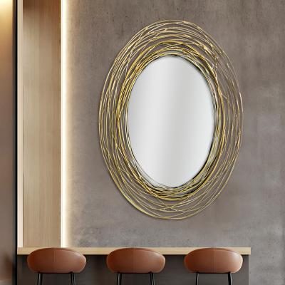 China Handmade Art Decor Gold Iron Wall Oval Mirror for sale