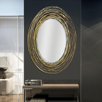 China Art Decor European and American Home Decoration Living Room Bedroom Iron Oval Mirror Wall Hanging for sale