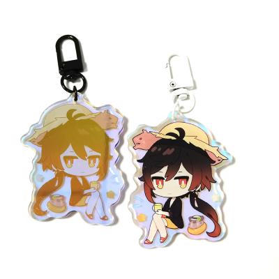 China Custom Anime Acrylic Charms Hologram Rainbow Epoxy Promotion Gift Shape Holographic Acrylic Key Chains for sale