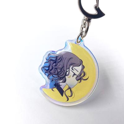 China Promotion Gift Custom OEM Printed Sparkle Epoxy Resin Rainbow Hologram Cartoon Fancy Acrylic Charm Keychains for sale