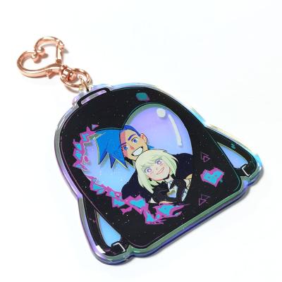 China Custom Promotion Gift Double Side Printing Acrylic Rainbow Epoxy Holographic Cartoon Charms Keychains for sale