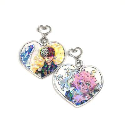 China Promotion Gift China Manufacture Custom Clear Plastic Custom Form Cracked Hologram Acrylic Charms Key Chain With Epoxy for sale