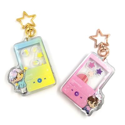 China Popular Custom High Quality Factory Acrylic Flip Double Anime Charms Keychains Shaker Inside for sale