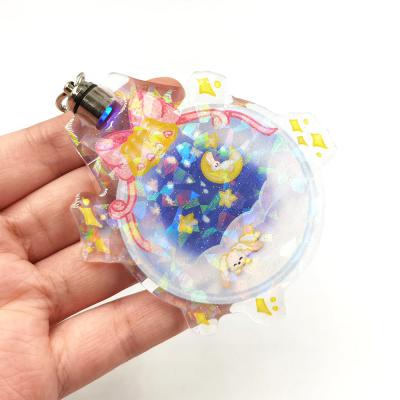 China New Anime Promotion Gift Printing Factory Custom Cheap LED Light Acrylic Shaker Charms Key Chain for sale