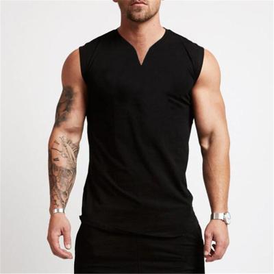 China Men's Tank Top Bodybuilding Cotton Singlets Muscle V-Neck Clothing Gym Workout Vests Fitness Breathable Sleeveless Sportswear Shirt for sale