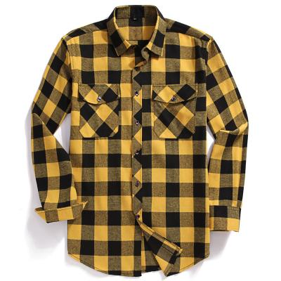 China Chest Two Pocket Design Fashion Print-Button Plaid Flannel Casual Long Sleeve Shirt 2022 New Breathable Men for sale