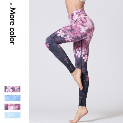 China Breathable Women Flower High Waist Sports Gaiters Girl Tights Lift Up Trainer Running Trousers Workout Tummy Control Yoga Pants for sale