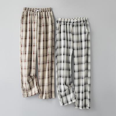 China QUICK DRY Wide Leg Pants Men Linen Pants Korean Checked Harajuku Breathable Male Streetwear Fashion Basics Summer Plaid Pants for sale