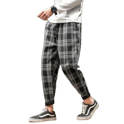 China 2022 Korean Male Streetwear Harem Pants Mens Plaid Trousers QUICK DRY Japanese Pants Autumn Fashion Slim Man Casual for sale