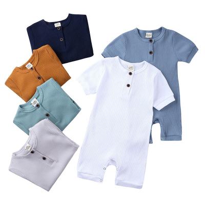 China Spandex/Cotton 0-24 Months Baby Soild Color Newborn Baby Romper Summer Clothes Infant Girl Rompers Cotton Shorts Sleeve O-Neck Boys Romper for sale