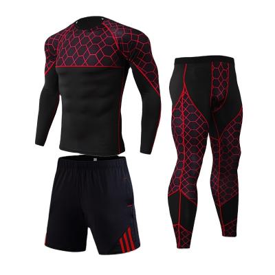 China New Antibacterial Men's Sport Compression Set Running Grid Long Sleeves Sweatshirt Tracksuit Fitness Rashguard Muttahida Majlis-e-Amal Gym Training Clothes for sale