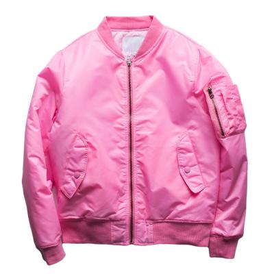 China Military Unisex Bomber Jacket Padded Sleeve Pocket Stand Collar Baseball Style Coat Pink Varsity Military Jacket Zippered by s for sale