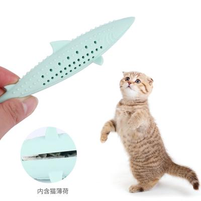 China Sustainable Silicone Cats Catnip Toy Fish Molar Teeth Clean Interactive Fish Cats Toothbrush Fish Toy for sale