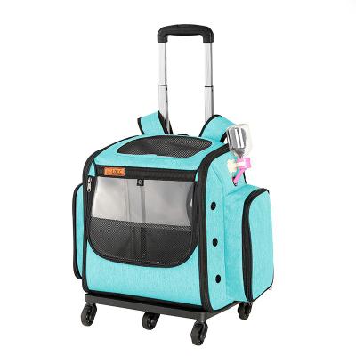 China Stocked Large Capacity Silent Universal Wheel Rod Backpack Pet Bag Folding Customized Plane Multi-function Cat Dog Bag for sale