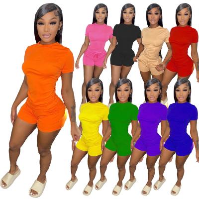 China Anti-pilling Summer Hot Sale Solid Color T-Shirt Strap Shorts 2 Piece Set Sweatsuit Sports Track Suit 2 Piece Shorts Women Set for sale