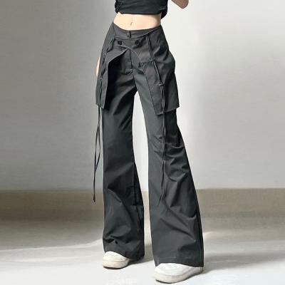 China Anti-pilling Women Straight Cargo Pants Harajuku Hip Hop Techwear Gothic Trousers Design Lace-Up Patchwork Pants for sale