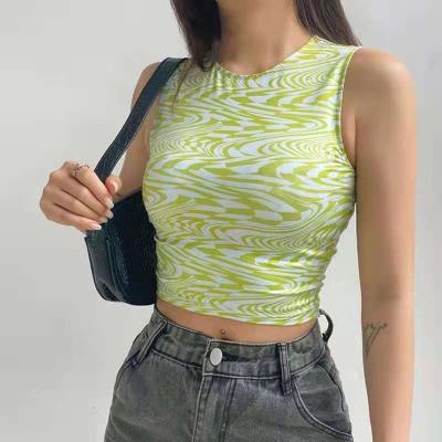 China Anti-pilling Women'S Sleeveless Round Neck Printed Vest Summer Cute Custom Printed Crop Tank Tops for sale