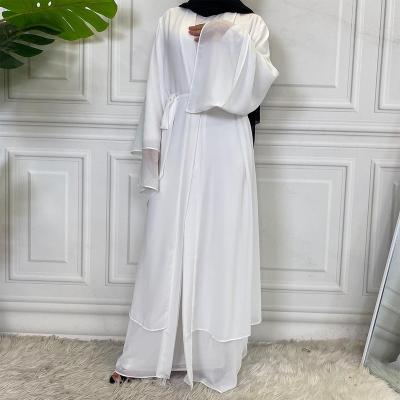 China Muslim Women Prayer Clothing Plain Solid Color Open Cardigan Robe Double Layer Islamic Clothing Chiffon Pray Abaya Women Muslim Dress for sale