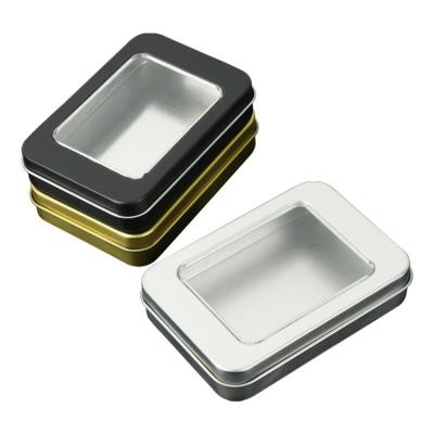 China Food Grade 100*70*20mm Empty Hinged Cigarette Tin Box With Clear PVC / Card Metal Packaging Window for sale