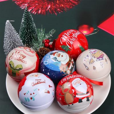 China Home Decoration Food Grade Christmas Gift Candy Sweet Packaging Ball Shape Metal Tin Box Chocolate for sale